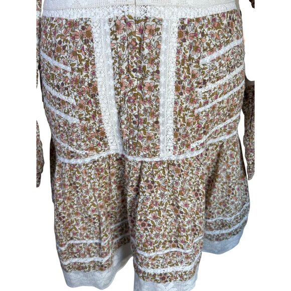 Veronica Beard Addilyn Size 10 Peasant Floral Crochet Lace Trim Mini Dress Stone - Picture 5 of 13